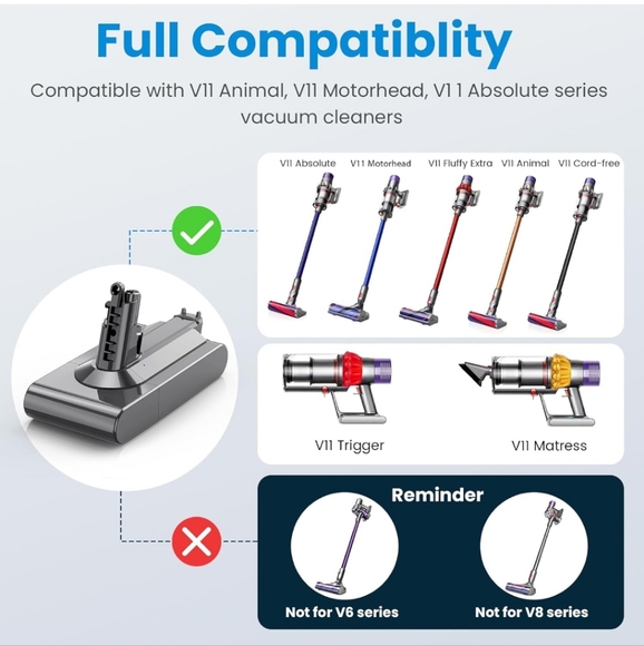 Replacement Battery for V11 voltage 25.2V 6000mAh Cordless Vacuum SCREW IN  New - Picture 1 of 15